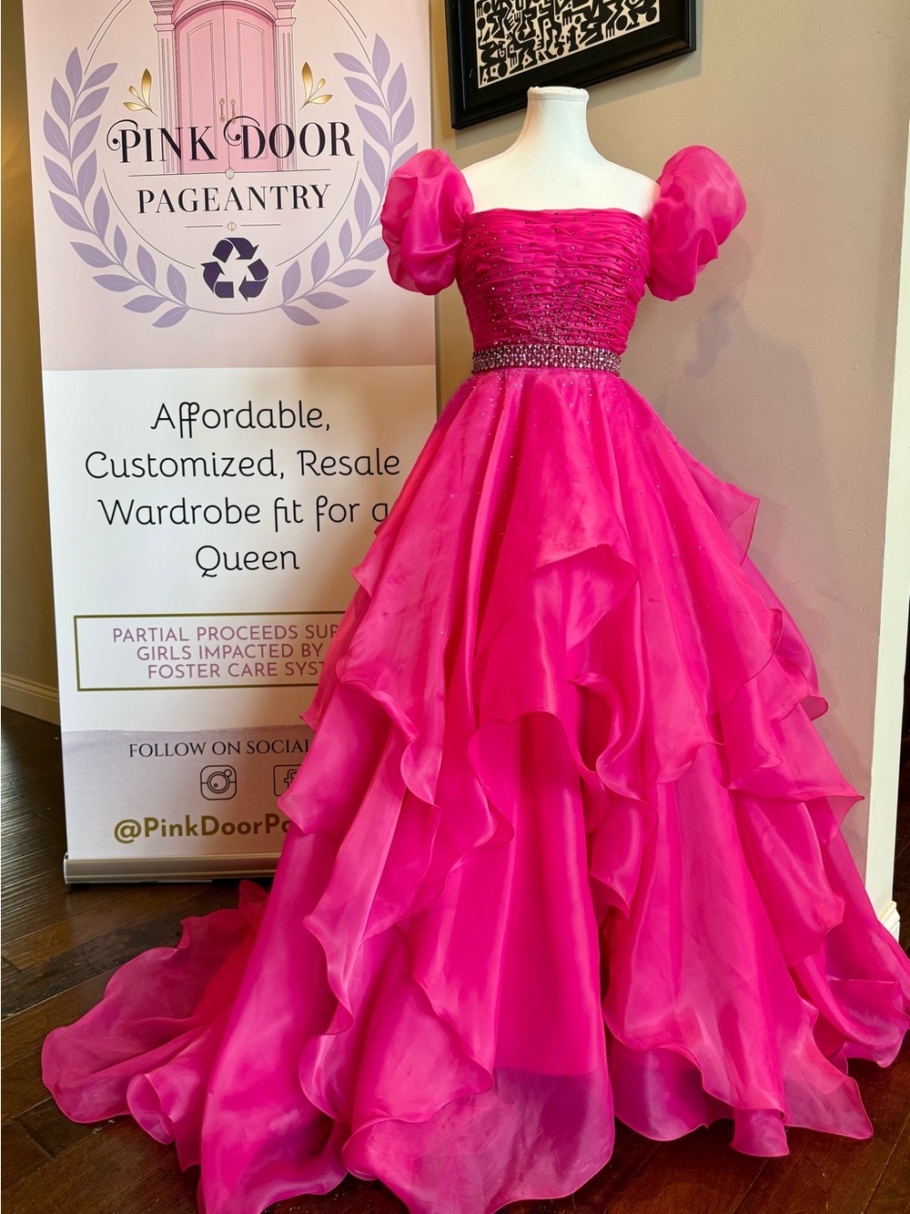 Pink Door Hot Pink Ruffled Formal Ball Gown for Girls